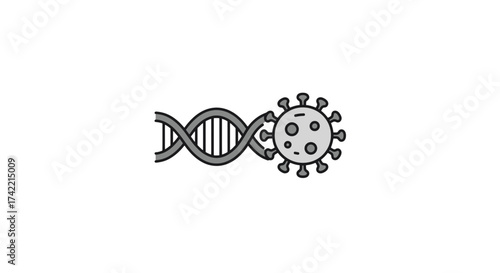 DNA strand interacting with a virus particle illustration representing genetic infection.