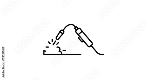 Welding torch with sparks line icon industrial metal work symbol.