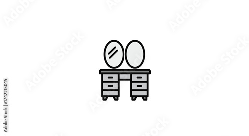 Dressing Table with Two Mirrors and Drawers Icon Illustration.