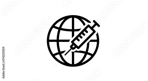 Global vaccination concept with syringe and earth icon.