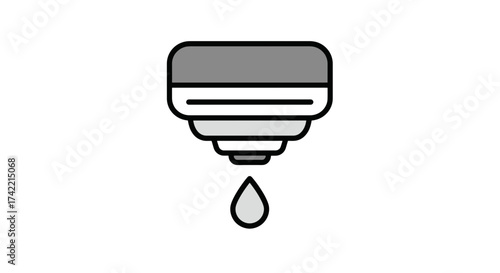 Dropper with falling liquid drop icon for medical or scientific use.