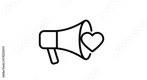 Megaphone Broadcasting Love and Positive Message Icon.