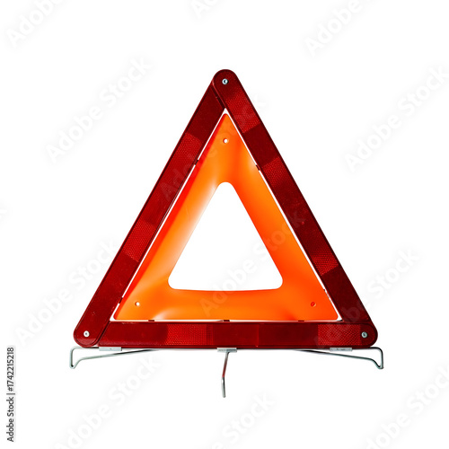 Emergency warning triangle safety device on transparent background