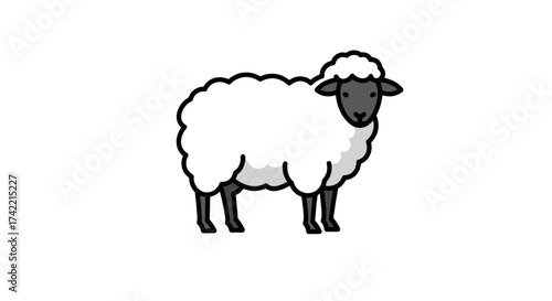 Cute cartoon sheep illustration with fluffy white wool and dark features.