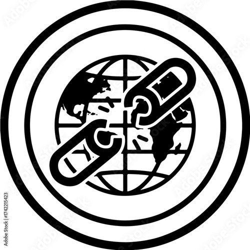 A powerful monochrome vector icon symbolizing liberation and the end of oppression. The design features a broken chain contained within a circular or globe shape