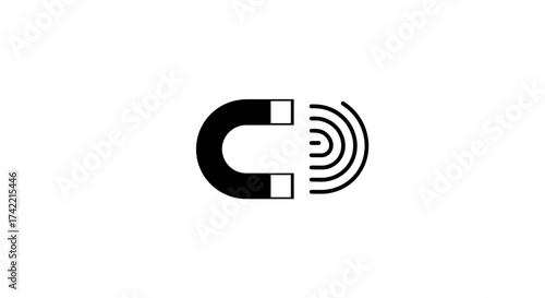 Horseshoe magnet icon with radiating magnetic field lines.