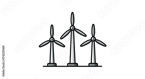 Three wind turbines generating clean renewable energy for a sustainable future.