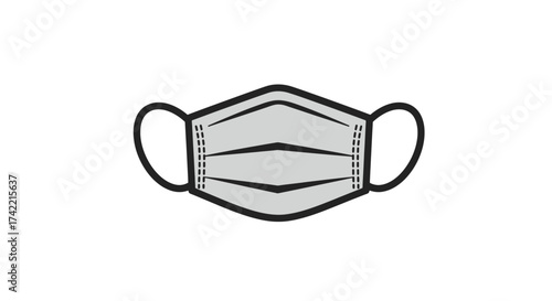 Simple cartoon illustration of a grey medical face mask for protection.