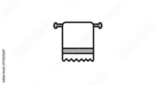 Simple towel hanging on a rack bathroom hygiene item icon.