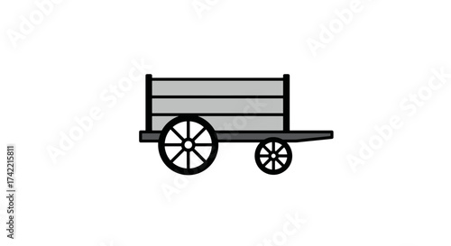 Simple two wheeled wooden cart illustration on white background.