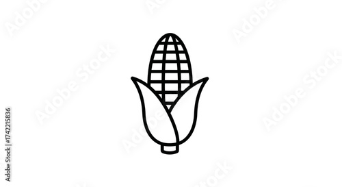 Simple black outline icon of a fresh ear of corn with husks.