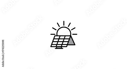Solar panel and sun icon representing renewable energy and sustainable power generation 1.