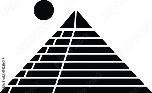 Minimalist geometric pyramid with a circle above in a stark silhouette style