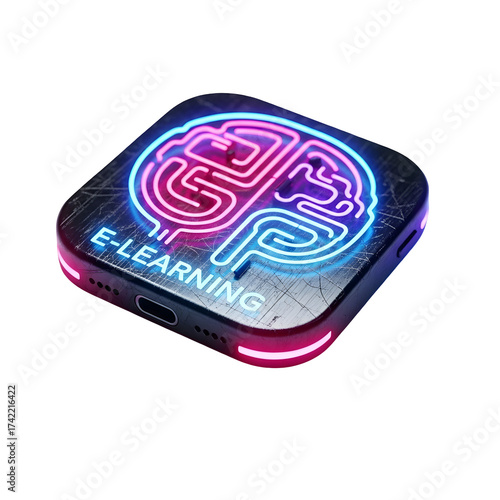 Digital learning brain concept design with neon glow