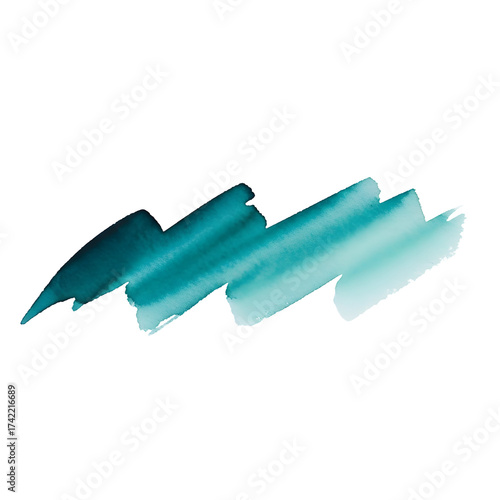 Turquoise watercolor brush strokes isolated on transparent background