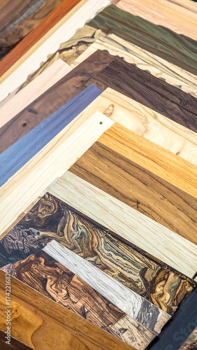 Wooden samples of different colors and grain patterns