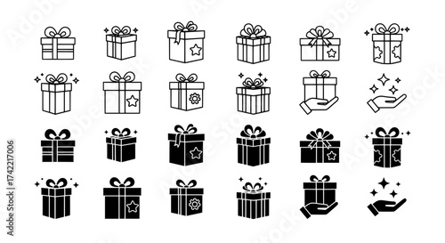 Collection of gift box icons in various styles and designs vector , icon