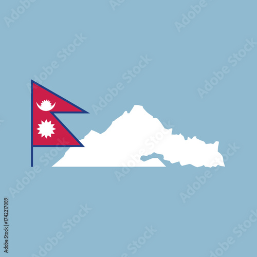 Nepal map and flag on a blue background, vector illustration.