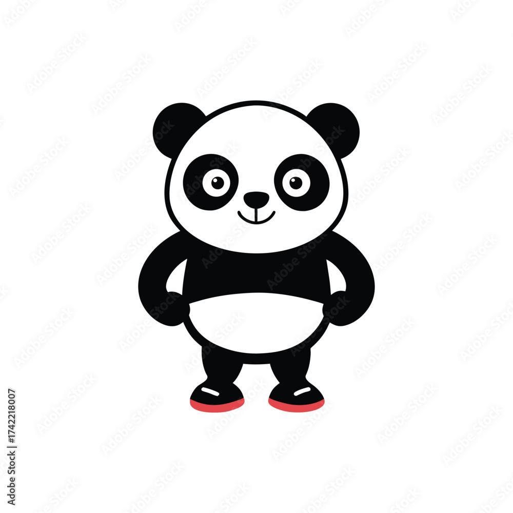 Naklejka premium Cute cartoon panda bear standing with red shoes on white background