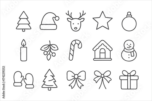 Collection of hand drawn christmas icons and symbols in a simple line art style. set of Christmas icon. christmas icon set.