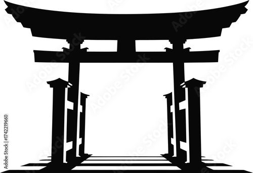 Traditional japanese torii gate silhouette against a simple light gray background