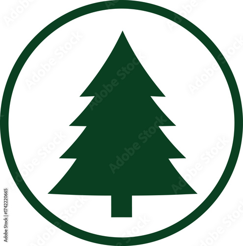 Flat forest icon green pine tree inside circle symbol nature emblem design element isolated on transparent background