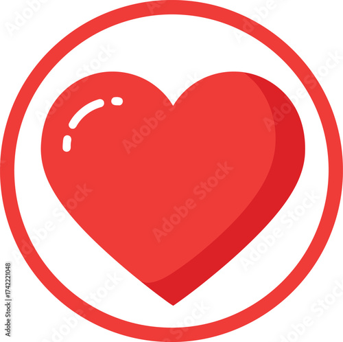 Red heart symbol inside a red circle expressing love and affection with a subtle shine isolated on transparent background