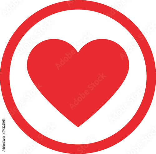 Simple red heart icon within a red circle for love health and romance applications isolated on transparent background