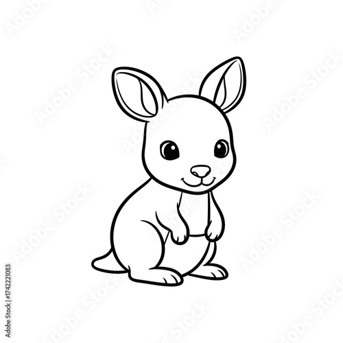 Cute Baby Kangaroo Joey Standing - Simple Black and White Line Art Illustration for Coloring Book, Australia, or Zoo Design