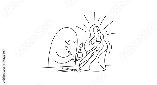 Person meditating in front of mirror with candlelight reflection vector design