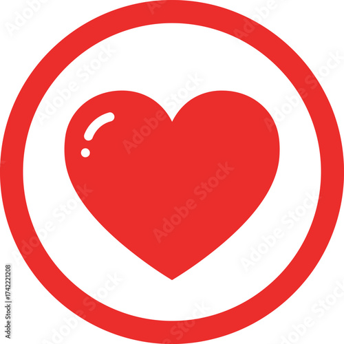 Red heart inside circle icon for love care and affection simple graphic element isolated on transparent background