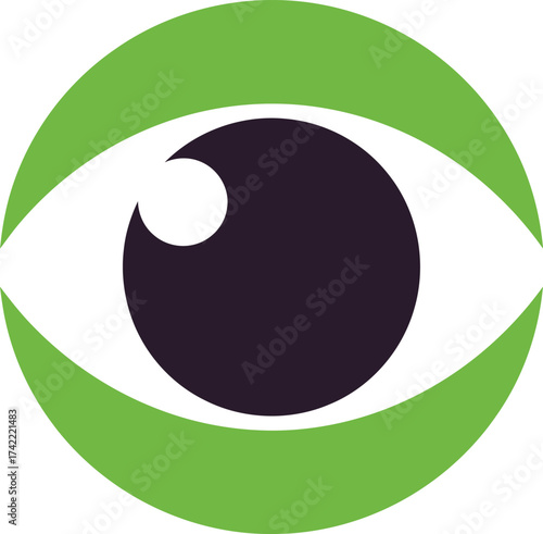 Modern eye symbol design green and purple flat graphic representing vision and healthcare isolated on transparent background