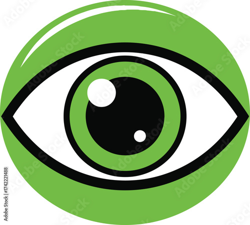 Green eye symbol flat icon simple graphic design element for visibility and observation isolated on transparent background