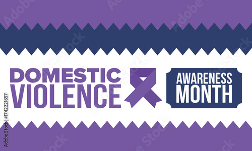 Domestic Violence Awareness Month in October. Celebrate annual in United States. Awareness purple ribbon. Day of Unity. Prevention campaign. Stop women abuse. Poster, banner and background. Vector