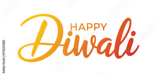 Elegant golden and orange script text wishing happy diwali on a white background