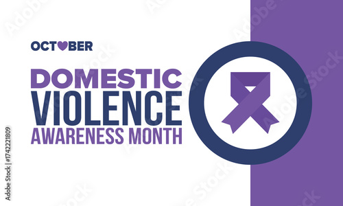 Domestic Violence Awareness Month in October. Celebrate annual in United States. Awareness purple ribbon. Day of Unity. Prevention campaign. Stop women abuse. Poster, banner and background. Vector