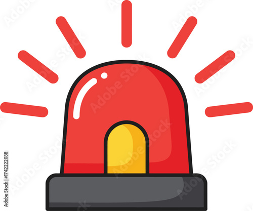 Red rotating flashing warning light alert signal icon graphic emergency signal isolated on transparent background