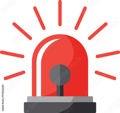 Bright red flashing emergency warning light symbol alert and danger sign isolated on transparent background