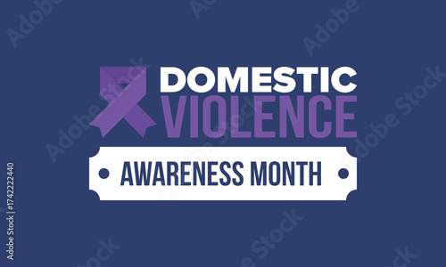 Domestic Violence Awareness Month in October. Celebrate annual in United States. Awareness purple ribbon. Day of Unity. Prevention campaign. Stop women abuse. Poster, banner and background. Vector
