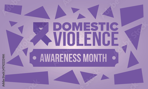 Domestic Violence Awareness Month in October. Celebrate annual in United States. Awareness purple ribbon. Day of Unity. Prevention campaign. Stop women abuse. Poster, banner and background. Vector