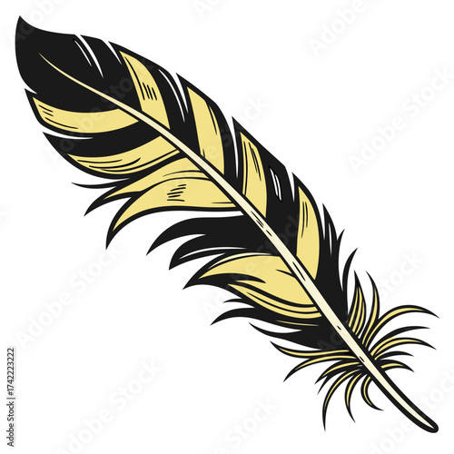 Vector art of a delicate line art illustration showcases a feather with intricate details, , symbolizing freedom, lightness, and the beauty of natures artistry