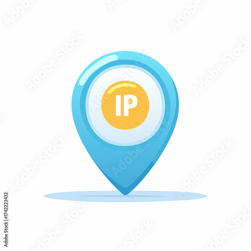 Blue Location Pin Icon with IP Symbol Intellectual Property Concept and Location Tracking
