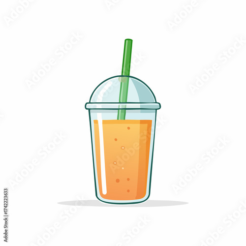 Refreshing Orange Juice Smoothie or Iced Coffee in a Transparent Plastic Cup with Lid and Straw Minimalist Vector Illustration