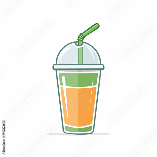 Refreshing Orange Juice Smoothie in Clear Plastic Cup with Straw Healthy Drink Icon