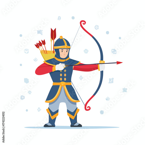 Archer aiming arrow with armor outdoors