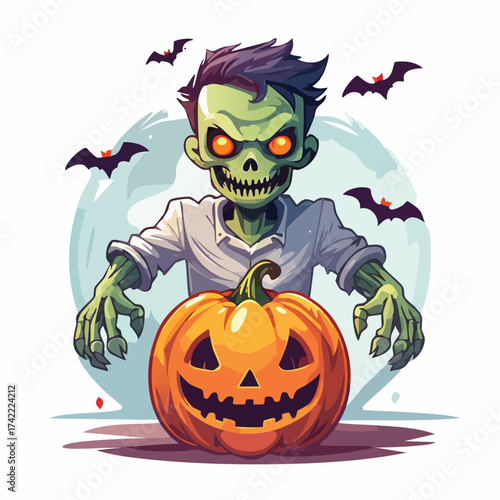 Creepy green monster with jackolantern