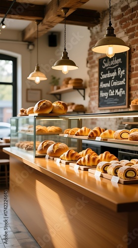 Warm Bakery Interior with Fresh Baked Goods and Rustic Decor