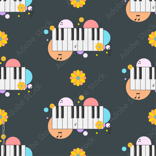 Seamless Pattern Abstract Elements Concert, Performance, Music Piano Keys Notes Vector Design Style Background Illustration Texture For Prints Textiles, Clothing, Gift Wrap, Wallpaper, Pastel
