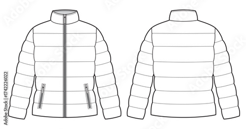 Womans down jacket short length, with drawstring at the waist