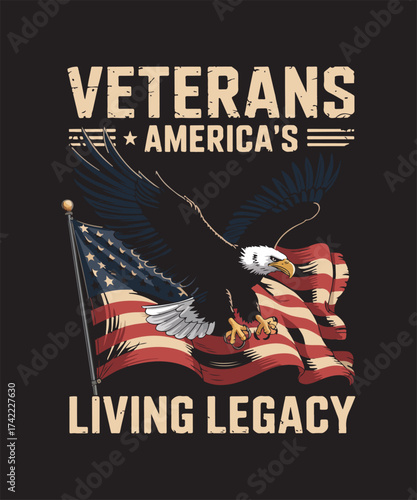 Patriotic Veterans Day Typography Design, Honoring Brave Heroes, Military Appreciation Graphic, American Flag Vector, Freedom, Respect, and Courage Illustration for T-Shirt and Poster Artwork